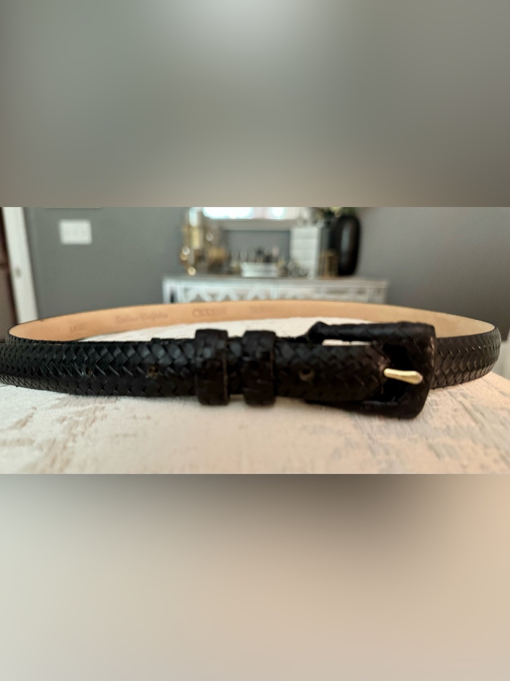 Cipriani Woven Italian Calfskin Leather Belt (519660) / Black / Large